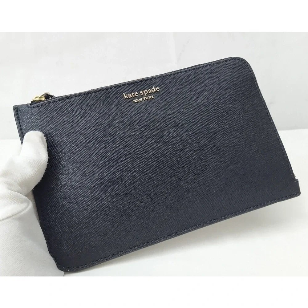 Kate Spade New York Black Leather Zipper Closure Credit Card Wristlet - Wallet